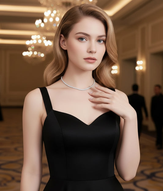 Double Safety Platinum Plated Hexagon Patterned Pearls Necklace Women's Versatile Simple Stylish Birthday Gift For Girlfriend